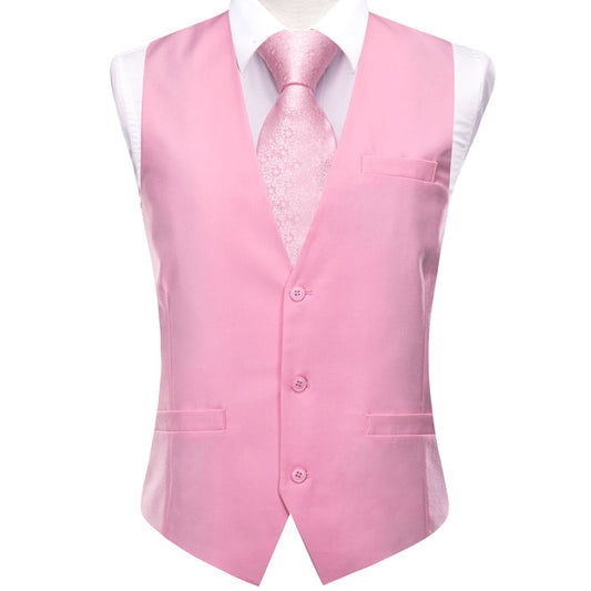 Rose Pink Solid Splicing Jacquard Men's Vest Set vest set S (Chest 40")   - Sophisticated Gentlemen