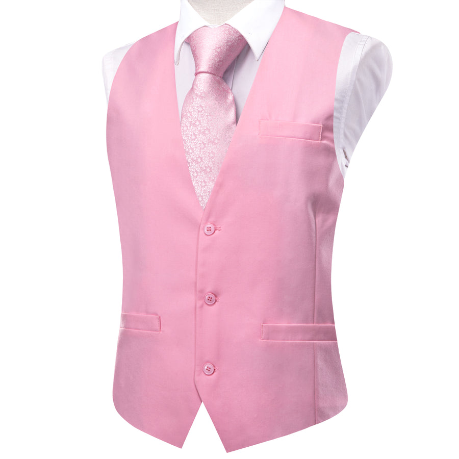 Rose Pink Solid Splicing Jacquard Men's Vest Set vest set    - Sophisticated Gentlemen