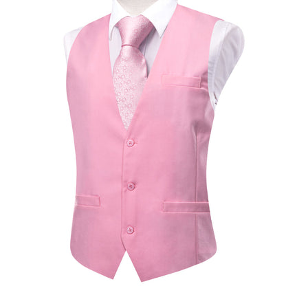 Rose Pink Solid Splicing Jacquard Men's Vest Set vest set    - Sophisticated Gentlemen