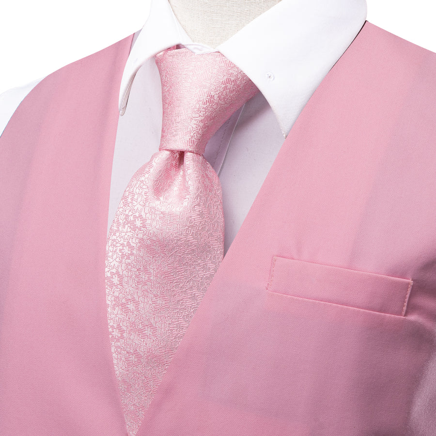 Rose Pink Solid Splicing Jacquard Men's Vest Set vest set    - Sophisticated Gentlemen