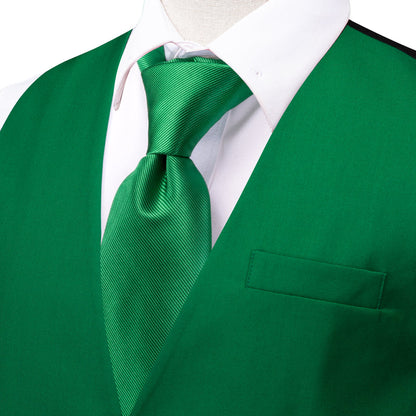 Emerald Green Solid Splicing Jacquard Men's Vest Set vest set    - Sophisticated Gentlemen
