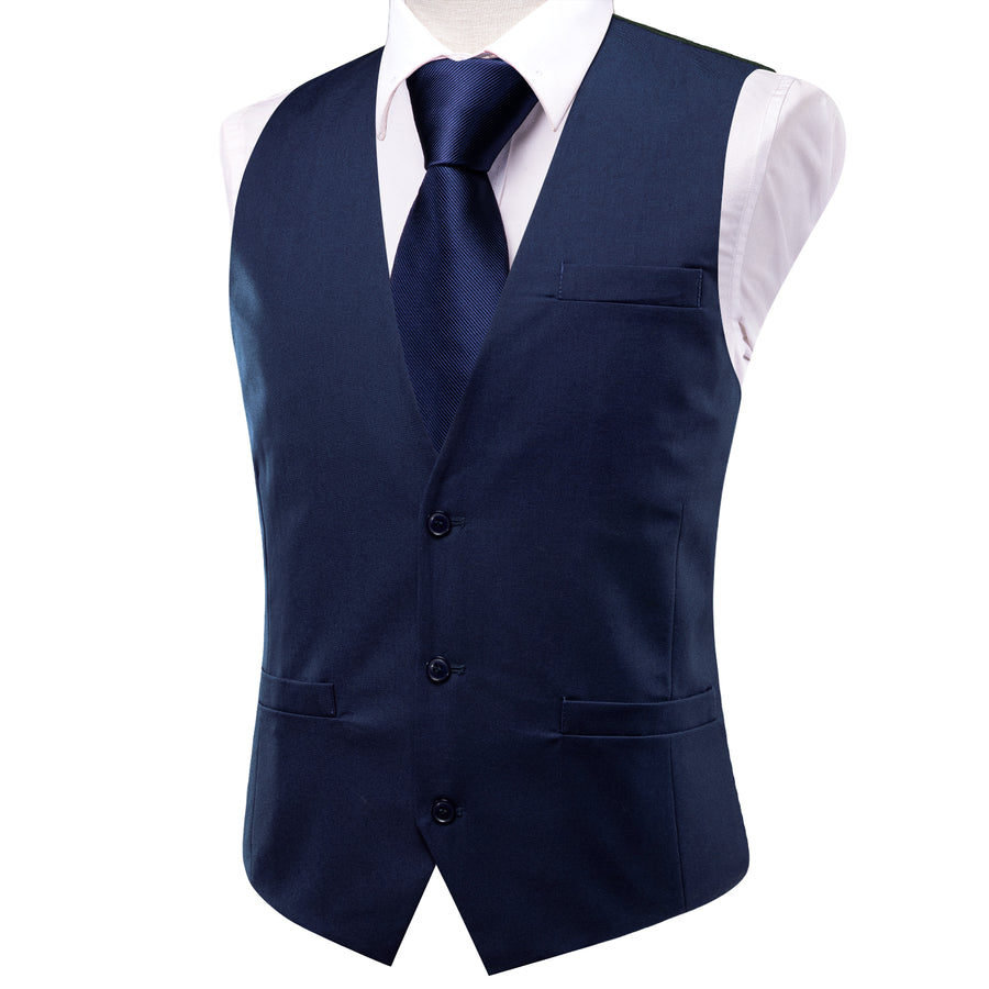Denim Blue Solid Splicing Jacquard Men's Vest Set vest set    - Sophisticated Gentlemen