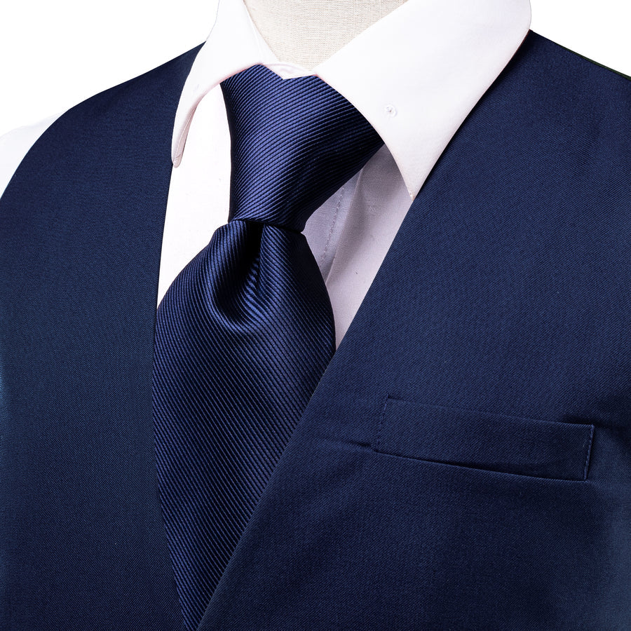 Denim Blue Solid Splicing Jacquard Men's Vest Set vest set    - Sophisticated Gentlemen
