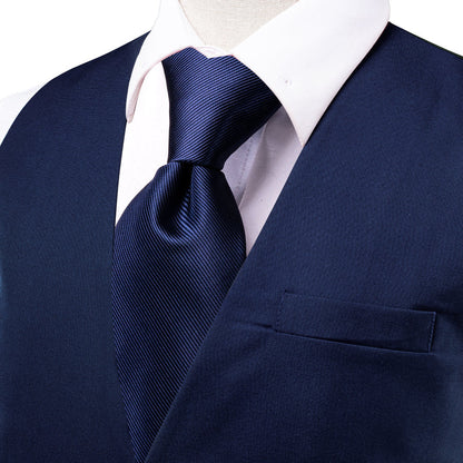 Denim Blue Solid Splicing Jacquard Men's Vest Set vest set    - Sophisticated Gentlemen