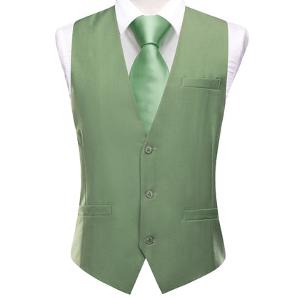 Sage Green Men's Solid Splicing Jacquard Vest Set vest set S (Chest 40")   - Sophisticated Gentlemen