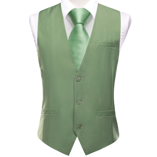 Sage Green Men's Solid Splicing Jacquard Vest Set vest set S (Chest 40")   - Sophisticated Gentlemen