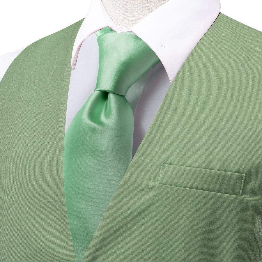 Sage Green Men's Solid Splicing Jacquard Vest Set vest set    - Sophisticated Gentlemen
