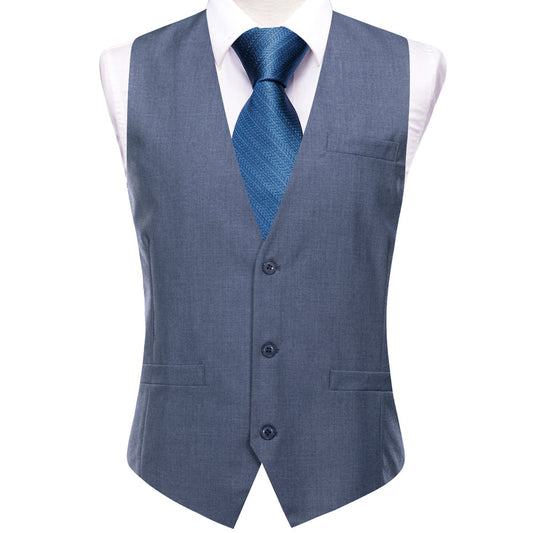 Slate Blue Solid Splicing Jacquard Vest Set vest set S (Chest 40")   - Sophisticated Gentlemen