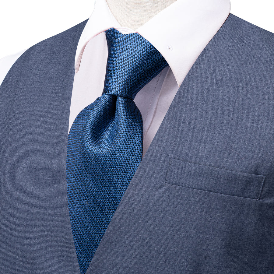 Slate Blue Solid Splicing Jacquard Vest Set vest set    - Sophisticated Gentlemen