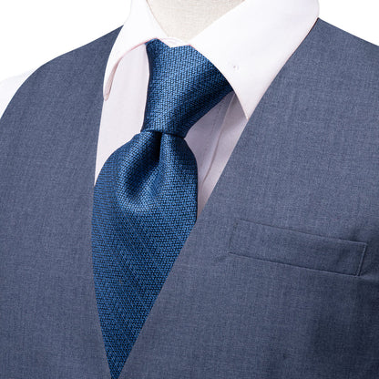Slate Blue Solid Splicing Jacquard Vest Set vest set    - Sophisticated Gentlemen