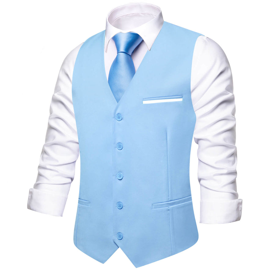 Baby Blue Solid Silk Vest Set vest set    - Sophisticated Gentlemen
