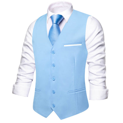 Baby Blue Solid Silk Vest Set vest set    - Sophisticated Gentlemen