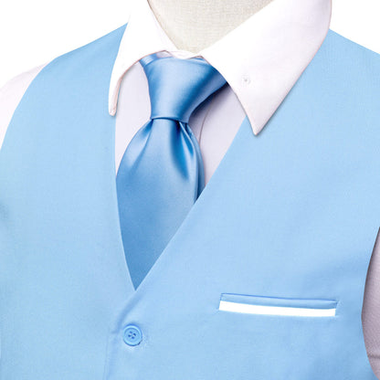 Baby Blue Solid Silk Vest Set vest set    - Sophisticated Gentlemen