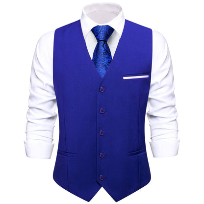 Cobalt Blue Solid Silk Vest Set vest set S (Chest 40")   - Sophisticated Gentlemen