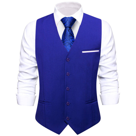 Cobalt Blue Solid Silk Vest Set vest set S (Chest 40")   - Sophisticated Gentlemen