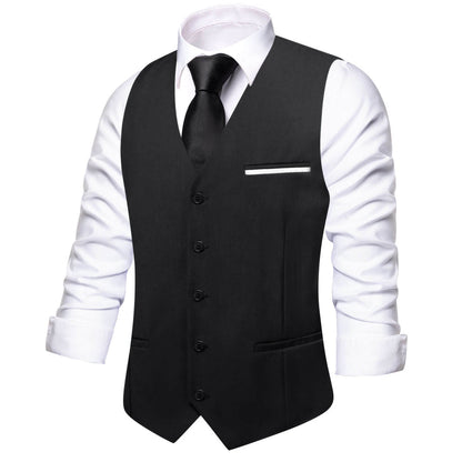 Black Solid Silk Vest Set vest set    - Sophisticated Gentlemen