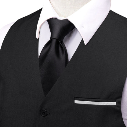 Black Solid Silk Vest Set vest set    - Sophisticated Gentlemen