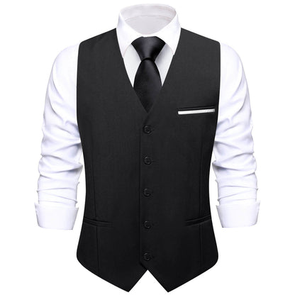 Black Solid Silk Vest Set vest set S (Chest 40")   - Sophisticated Gentlemen