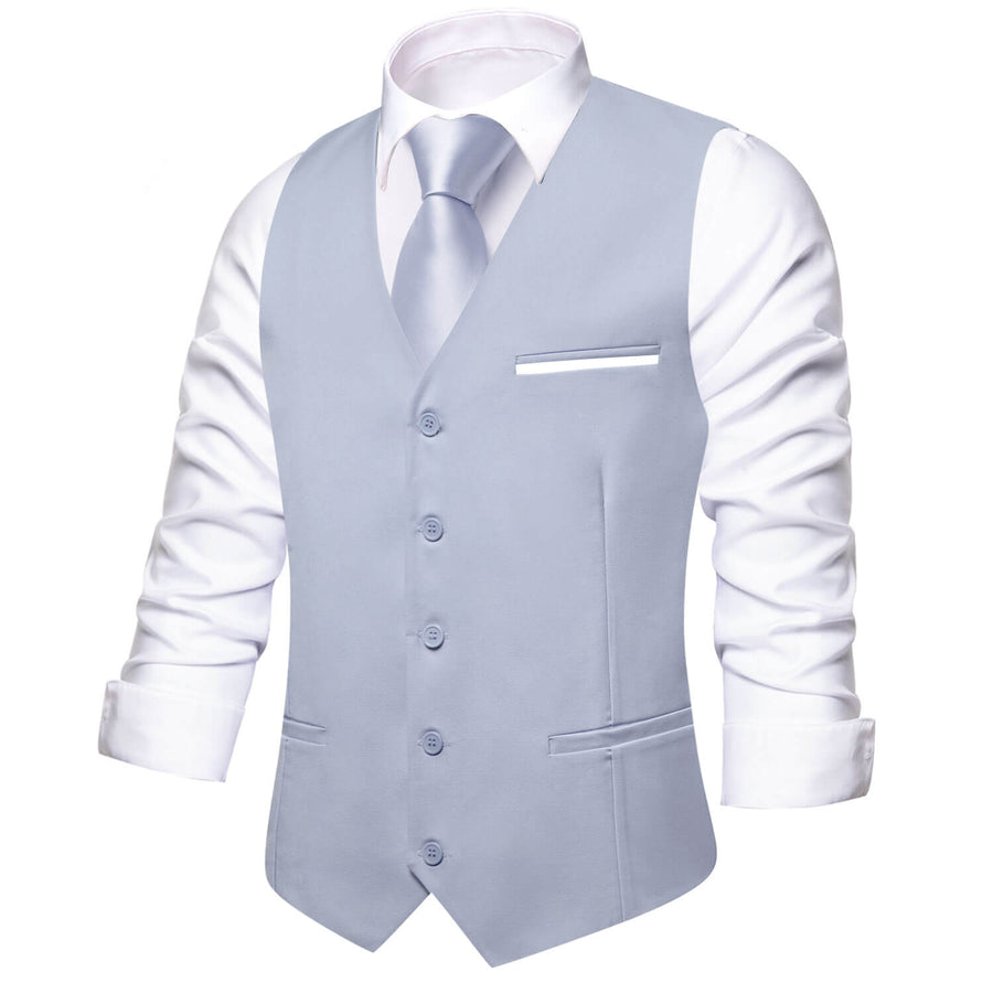 Gray Blue Solid Silk Vest Set vest set    - Sophisticated Gentlemen