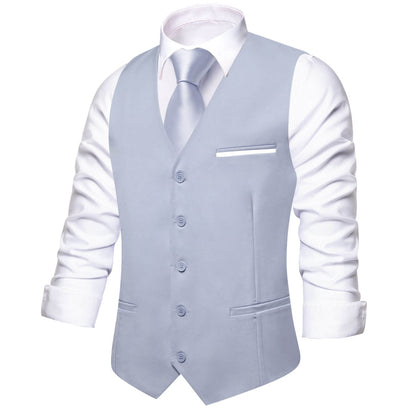 Gray Blue Solid Silk Vest Set vest set    - Sophisticated Gentlemen