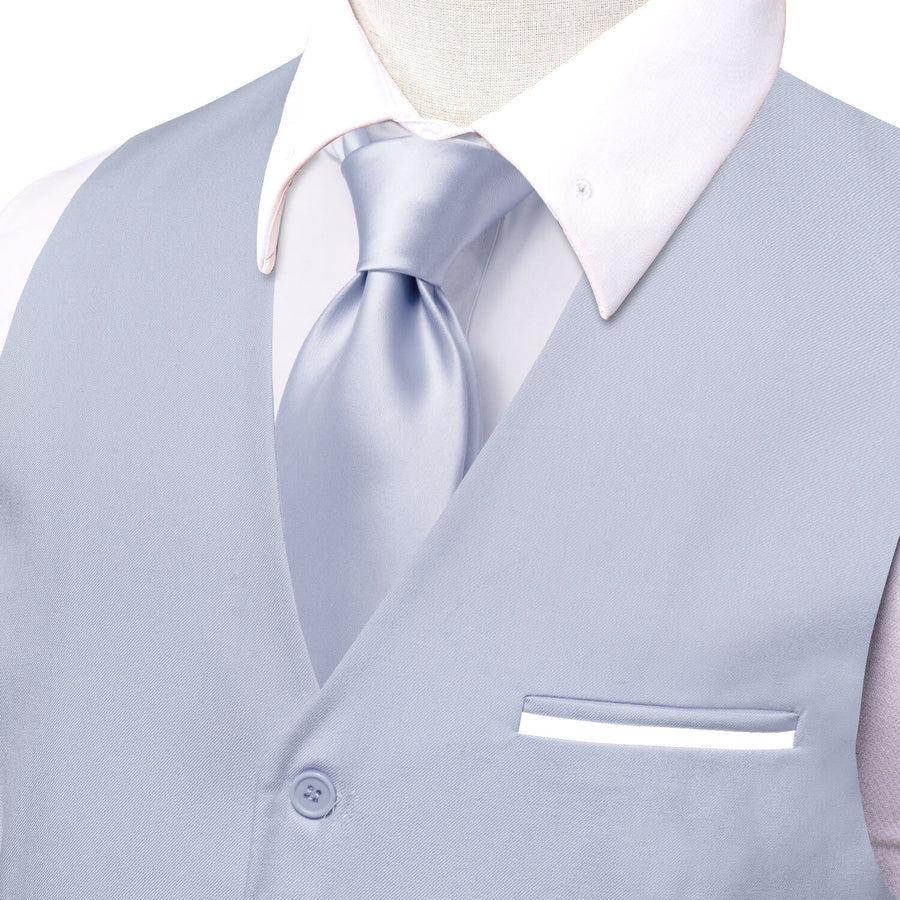Gray Blue Solid Silk Vest Set vest set    - Sophisticated Gentlemen