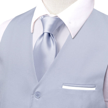 Gray Blue Solid Silk Vest Set vest set    - Sophisticated Gentlemen