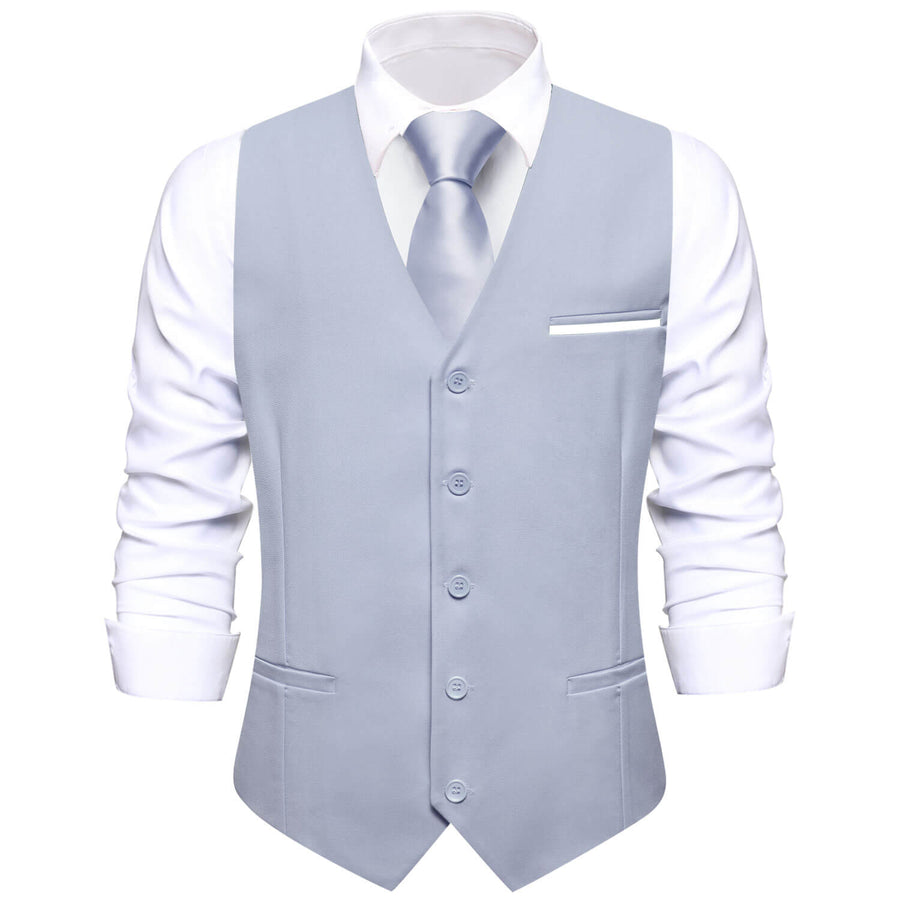 Gray Blue Solid Silk Vest Set vest set S (Chest 40")   - Sophisticated Gentlemen