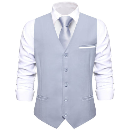 Gray Blue Solid Silk Vest Set vest set S (Chest 40")   - Sophisticated Gentlemen