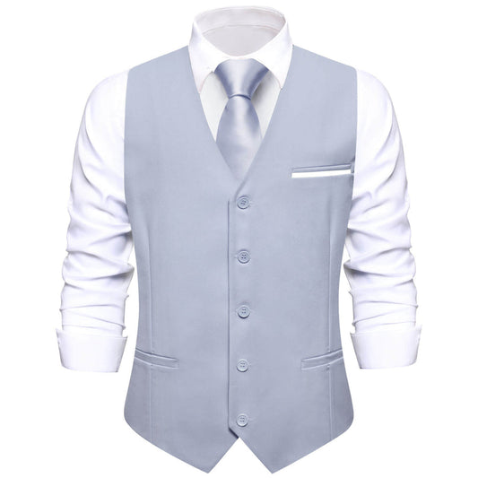 Gray Blue Solid Silk Vest Set vest set S (Chest 40")   - Sophisticated Gentlemen