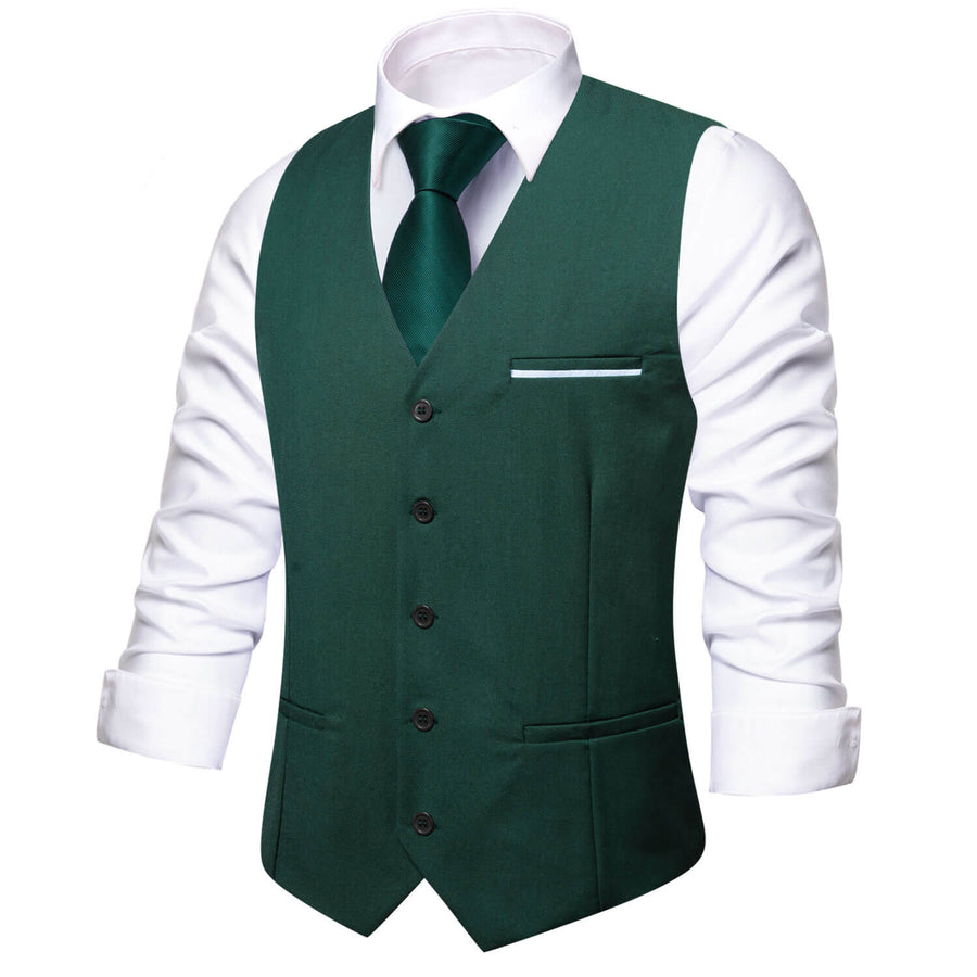 Sapphire Pine Green Solid Silk Vest Set vest set    - Sophisticated Gentlemen