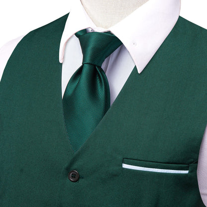 Sapphire Pine Green Solid Silk Vest Set vest set    - Sophisticated Gentlemen