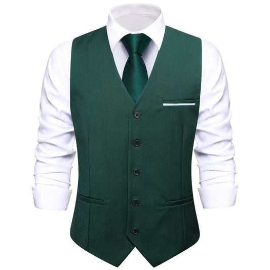Sapphire Pine Green Solid Silk Vest Set vest set S (Chest 40")   - Sophisticated Gentlemen