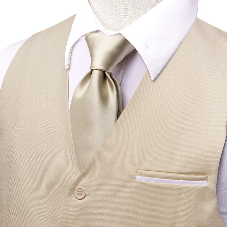 Light Khaki Solid Silk Vest Set vest set    - Sophisticated Gentlemen