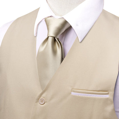 Light Khaki Solid Silk Vest Set vest set    - Sophisticated Gentlemen