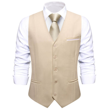 Light Khaki Solid Silk Vest Set vest set S (Chest 40")   - Sophisticated Gentlemen