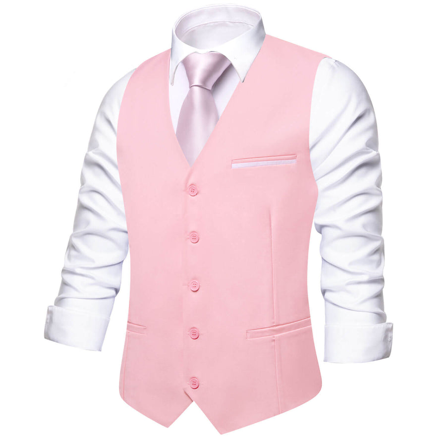 Baby Pink Solid Silk Vest Set vest set    - Sophisticated Gentlemen