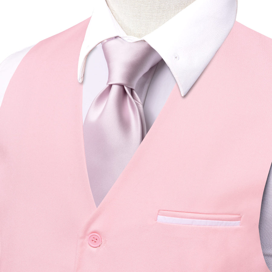 Baby Pink Solid Silk Vest Set vest set    - Sophisticated Gentlemen