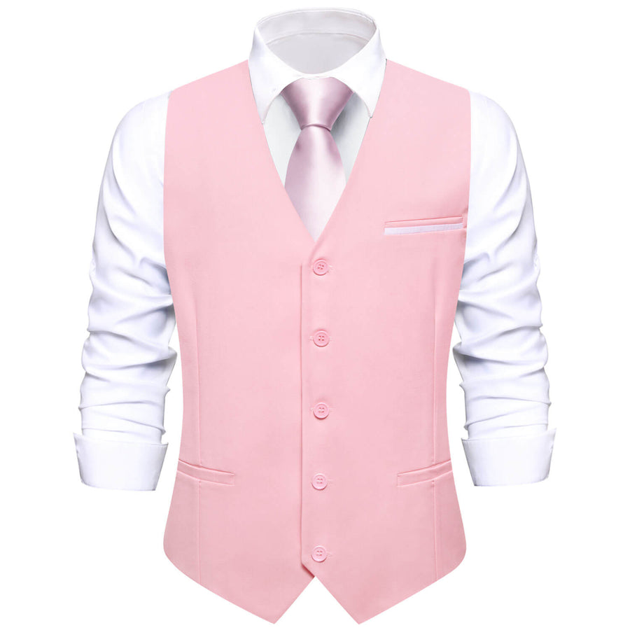 Baby Pink Solid Silk Vest Set vest set S (Chest 40")   - Sophisticated Gentlemen