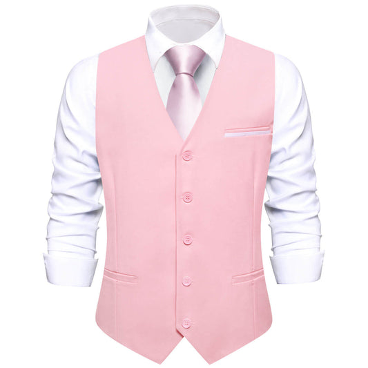 Baby Pink Solid Silk Vest Set vest set S (Chest 40")   - Sophisticated Gentlemen