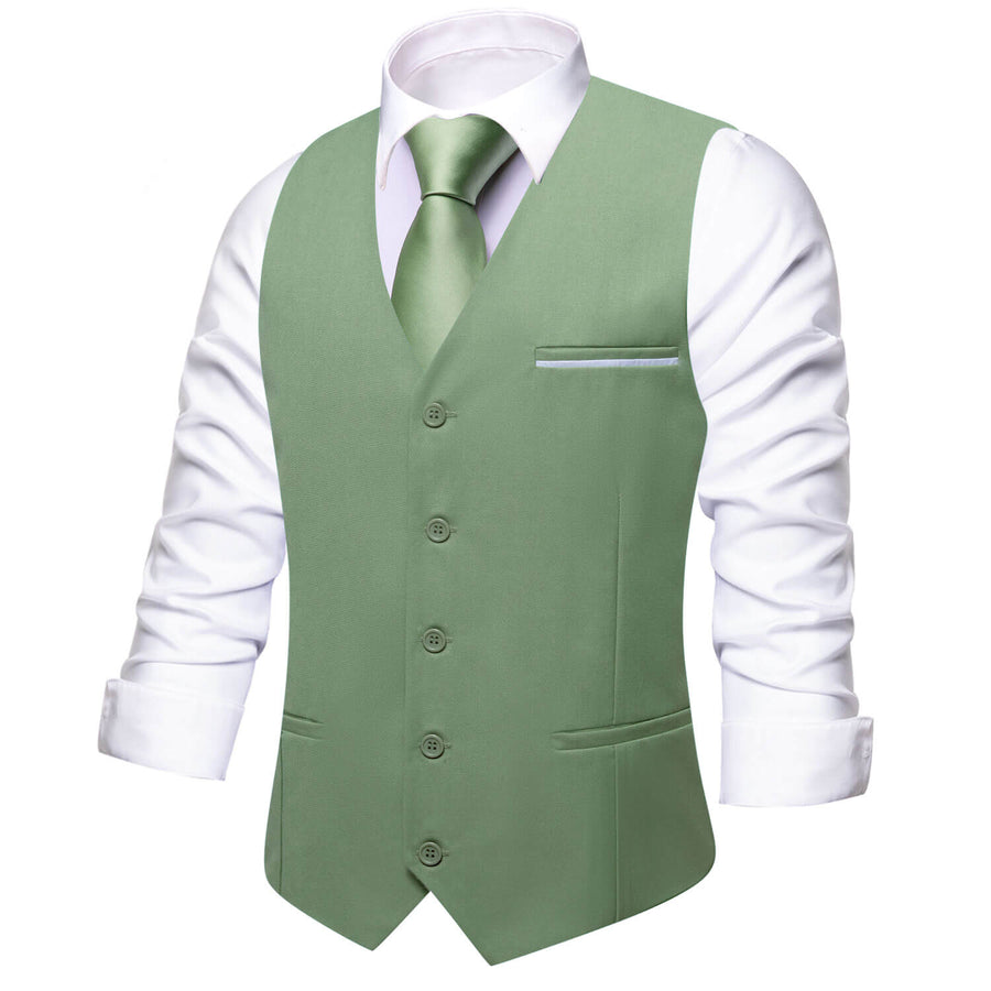 Sage Green Solid Silk Vest Set vest set    - Sophisticated Gentlemen