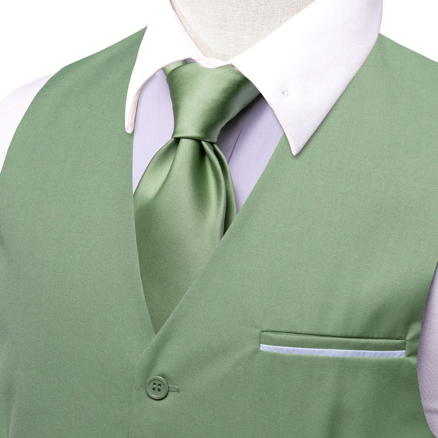 Sage Green Solid Silk Vest Set vest set    - Sophisticated Gentlemen