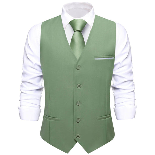 Sage Green Solid Silk Vest Set vest set S (Chest 40")   - Sophisticated Gentlemen