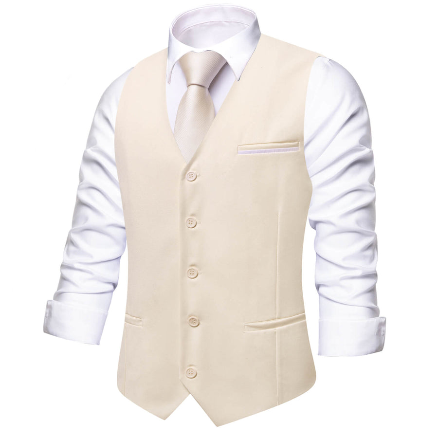 Cream Color Solid Silk Vest Set vest set    - Sophisticated Gentlemen