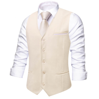 Cream Color Solid Silk Vest Set vest set    - Sophisticated Gentlemen