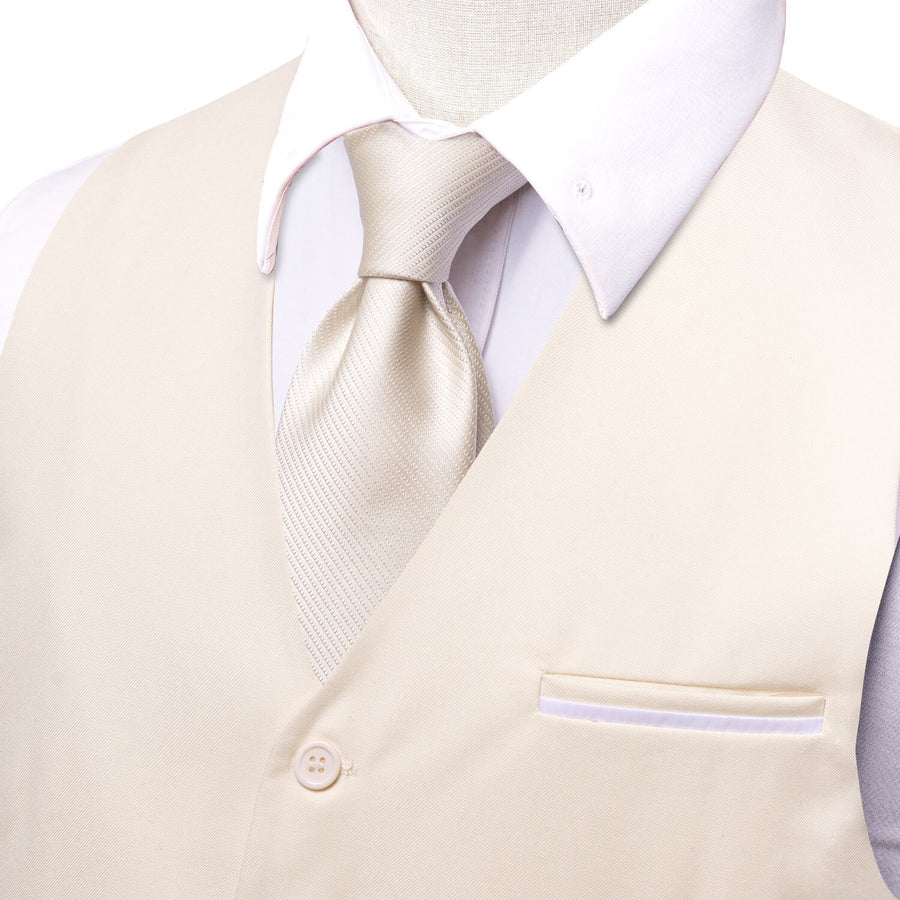 Cream Color Solid Silk Vest Set vest set    - Sophisticated Gentlemen
