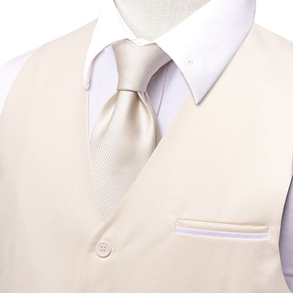 Cream Color Solid Silk Vest Set vest set    - Sophisticated Gentlemen