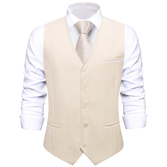 Cream Color Solid Silk Vest Set vest set S (Chest 40")   - Sophisticated Gentlemen