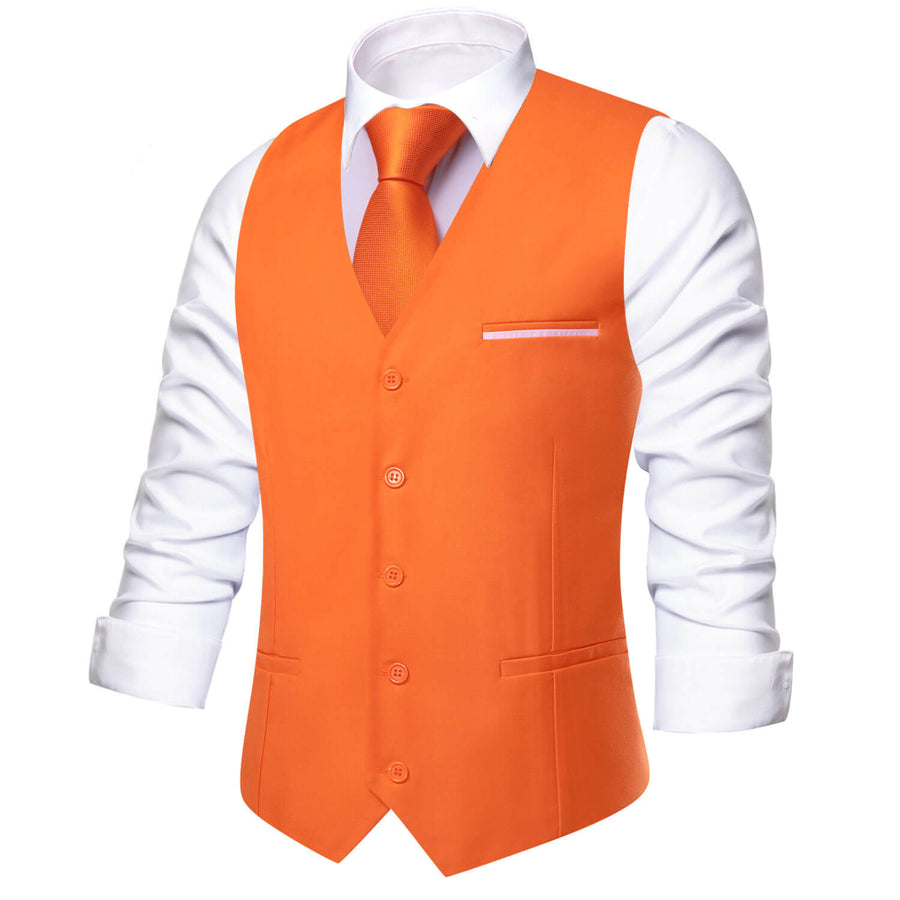 Coral Orange Solid Silk Vest Set vest set    - Sophisticated Gentlemen