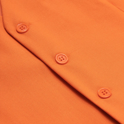 Coral Orange Solid Silk Vest Set vest set    - Sophisticated Gentlemen