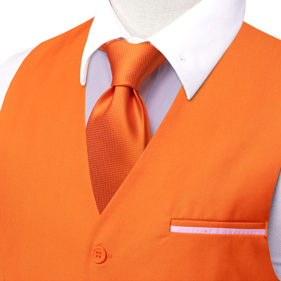 Coral Orange Solid Silk Vest Set vest set    - Sophisticated Gentlemen